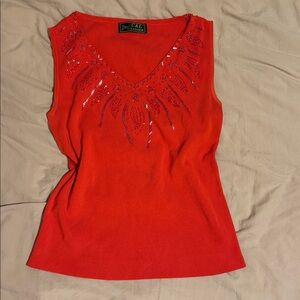 CAL Fashion Red Embellished Women's Tank Top